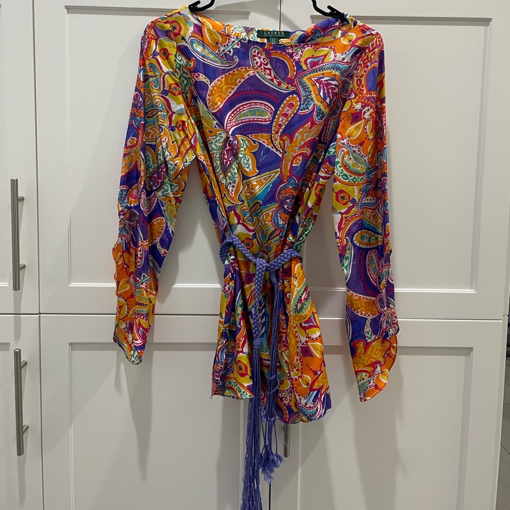 Fun Bright Patterned Ralph Lauren Silk Blouse - image 1